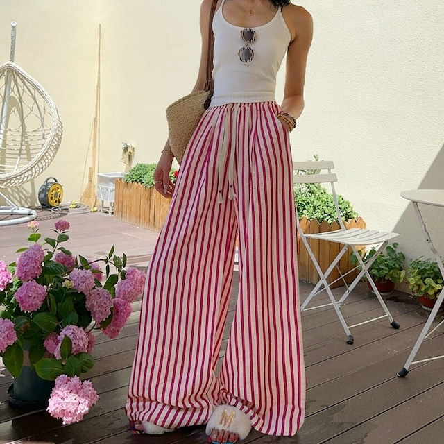 red striped wide-leg pants 10945