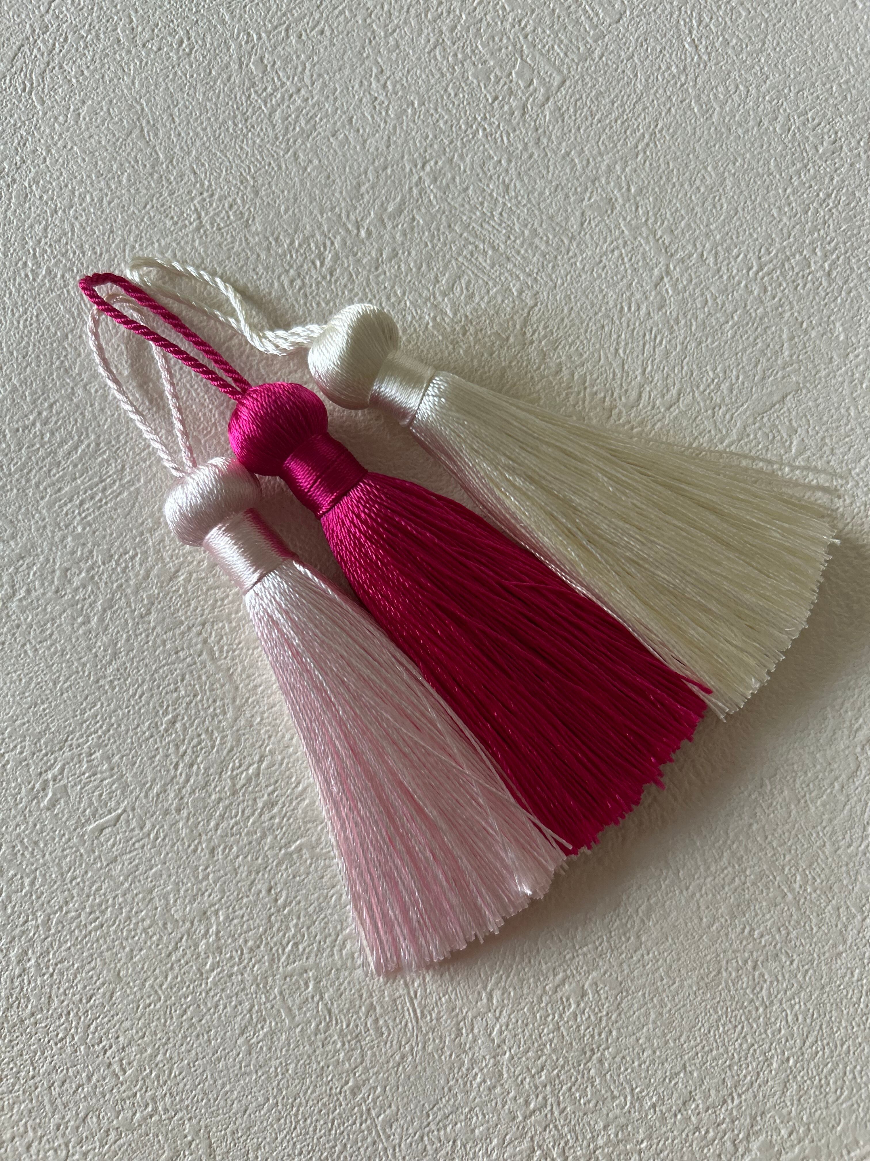 輸入デザインタッセル シンプルタッセル フューシャピンク/薄ピンク/ホワイト 8.5cm カルトナージュ チャーム