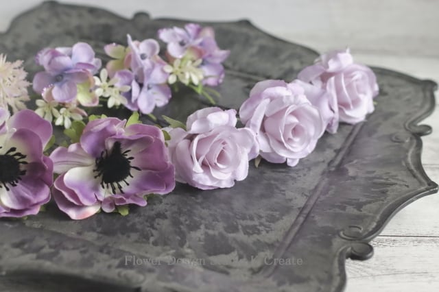秋色の薔薇とアネモネのヘッドドレス モーブピンク ラベンダー色
