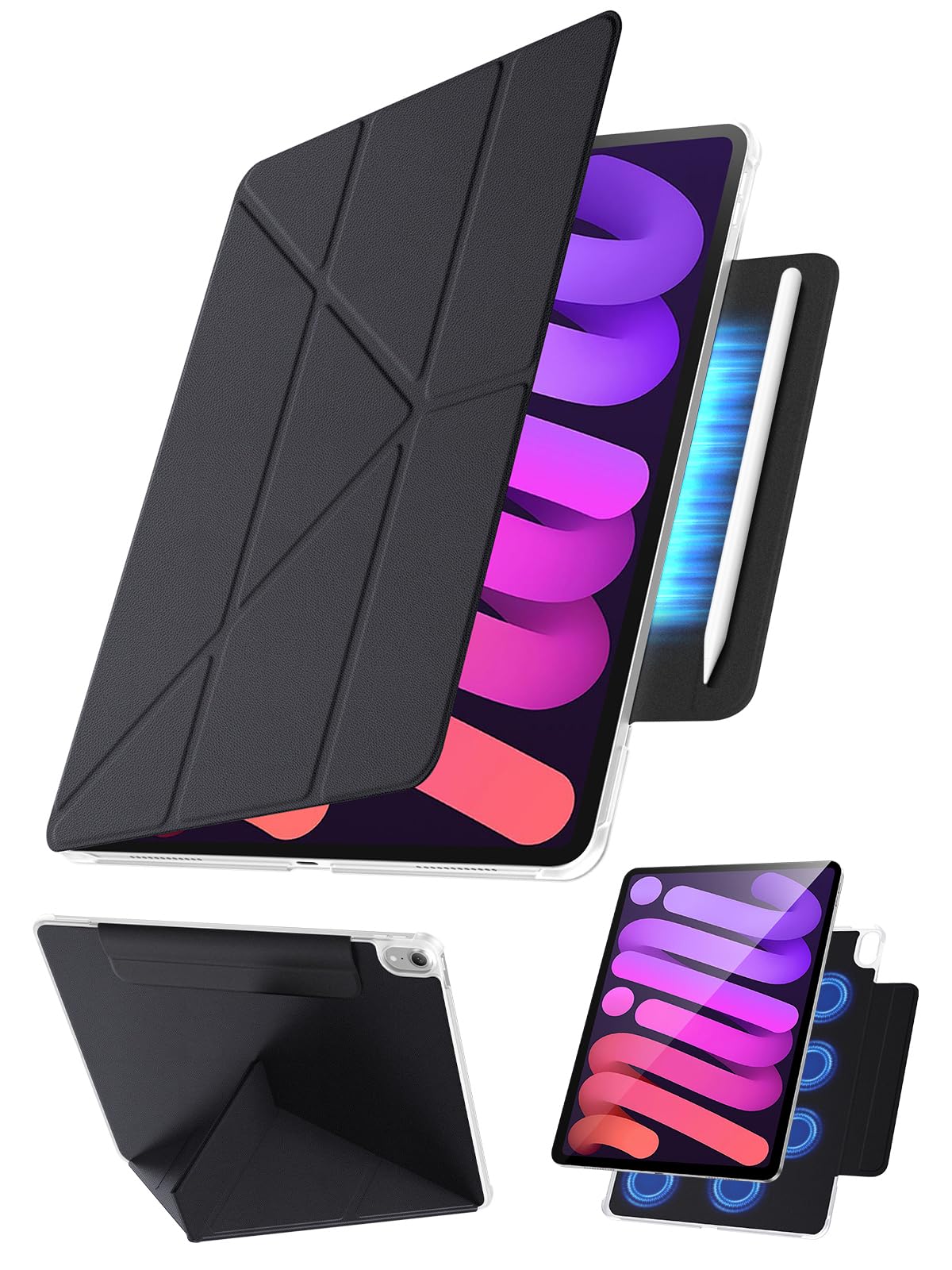 【360°全面保護・Y字スタンド】Tekka iPad mini7 ケース (A17 Pro・第7世代 2024) / iPad mini6 ケース (第6世代 8.3インチ 2021) 専用 マグネット吸着 隠しペン収納 縦置き・横置き対応 超薄型 軽量 PUレザー オートスリープ 耐衝撃 (ブラック)