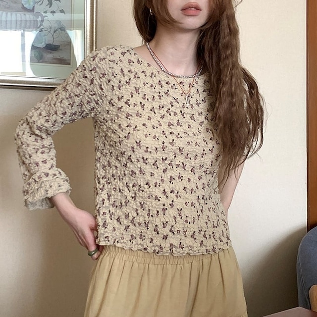 popcorn floral pattern tops　k-0246