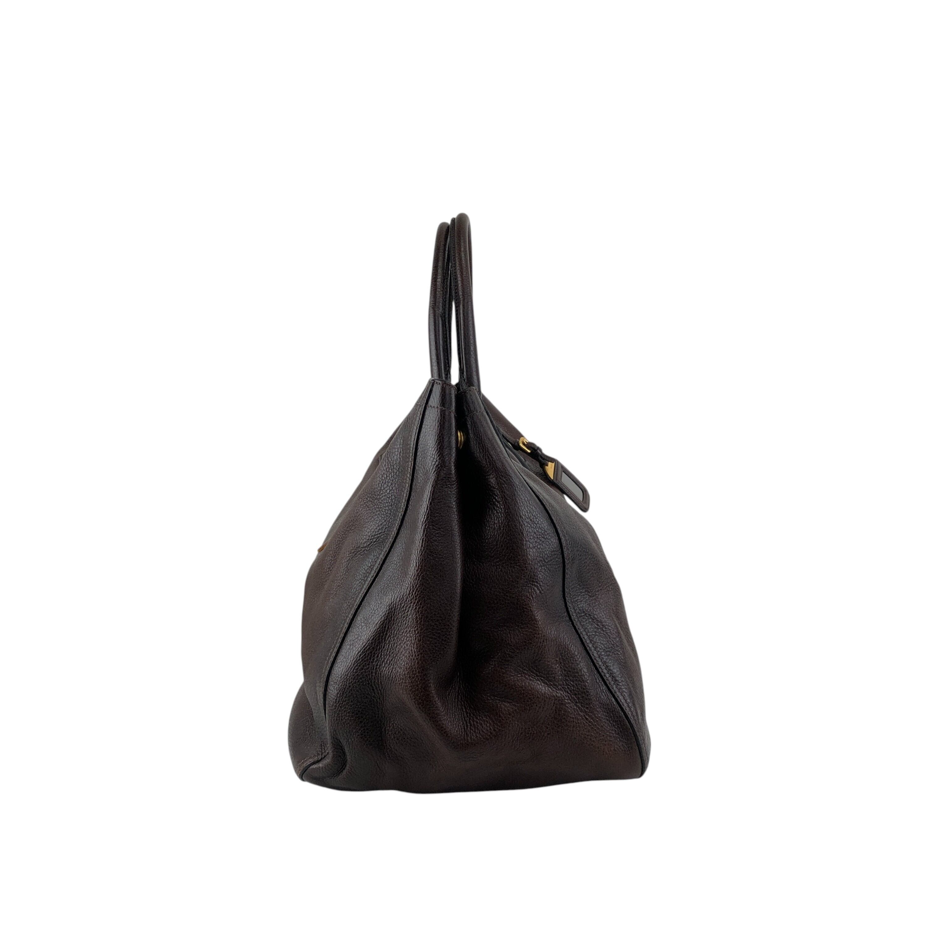 PRADA プラダ ハンドバッグ ブラウン ロゴ レザー 2wayトートバッグ