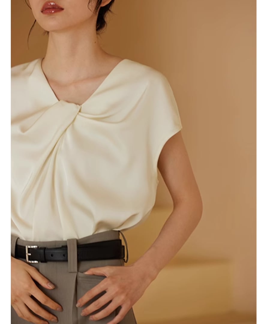 Vネックツイストデザイン◆ブラウス【t-11103】