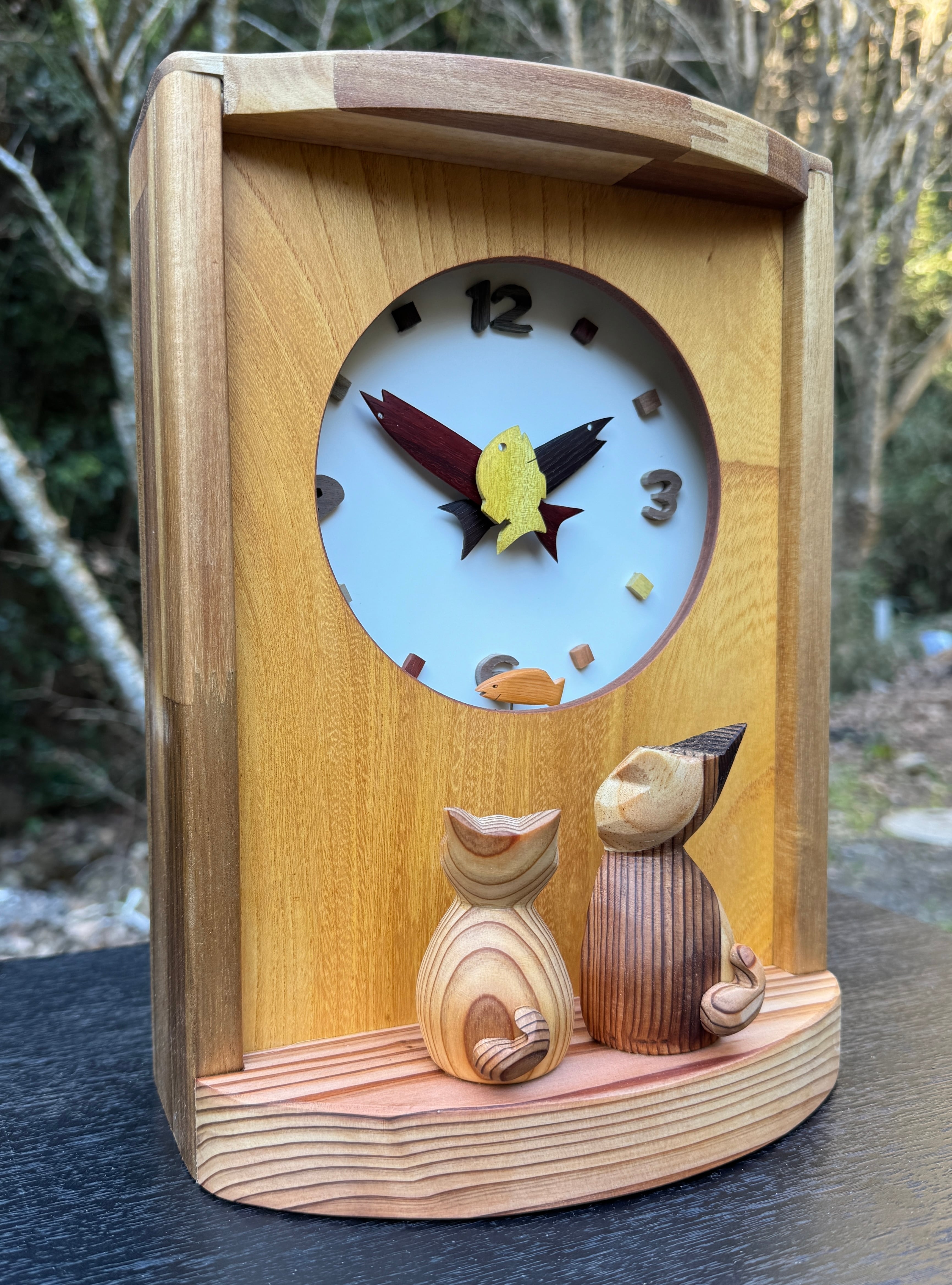 猫と魚の時計 二匹の猫 | 木工屋.com