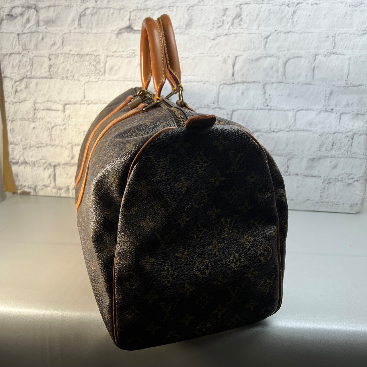 【最終処分SALE】LOUIS VUITTON ルイヴィトン M41428 キーポル45 モノグラム レザー ボストンバッグ ブラウン A-12328