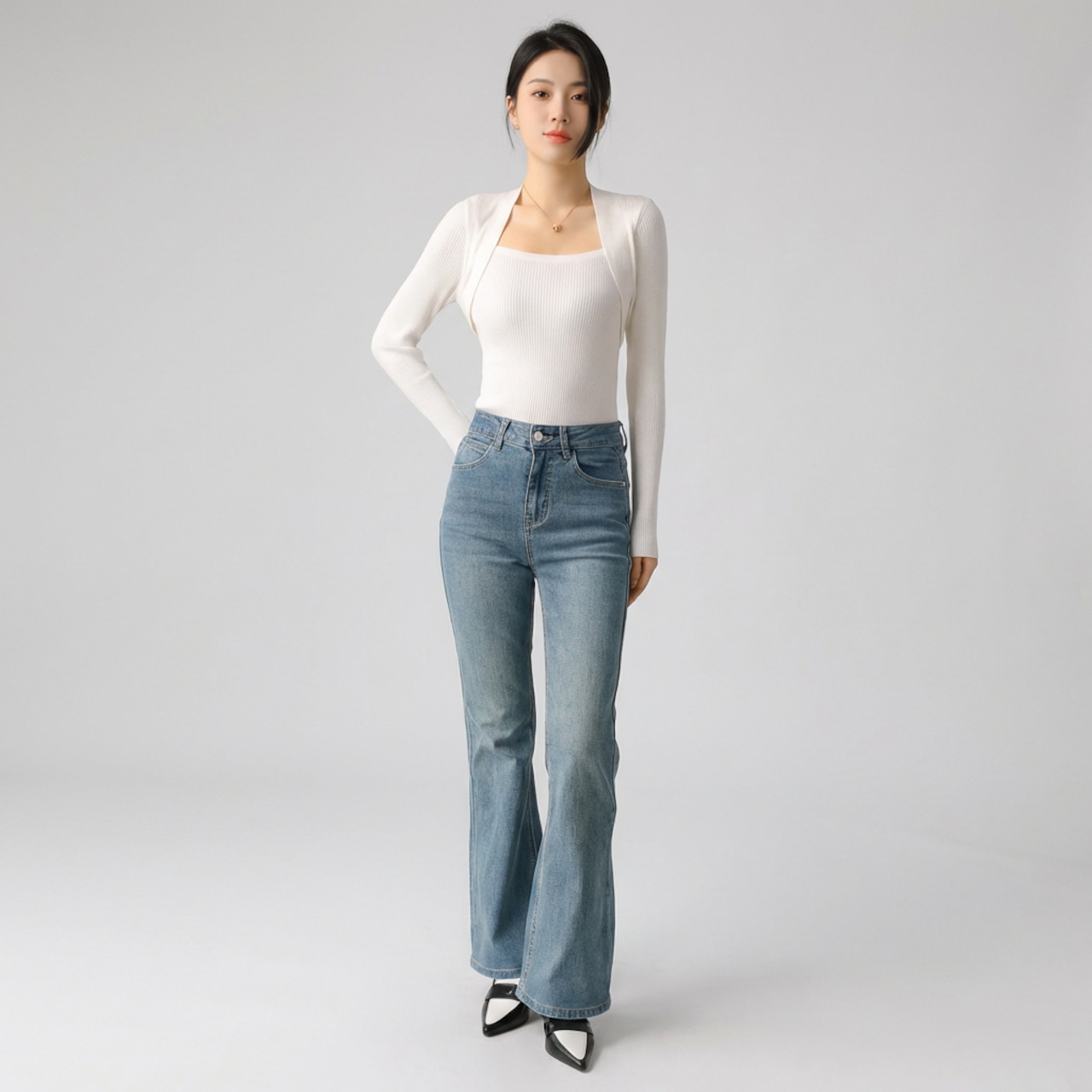 ハイウエスト ブーツカット フレアデニムパンツ   1color  26033・画像7