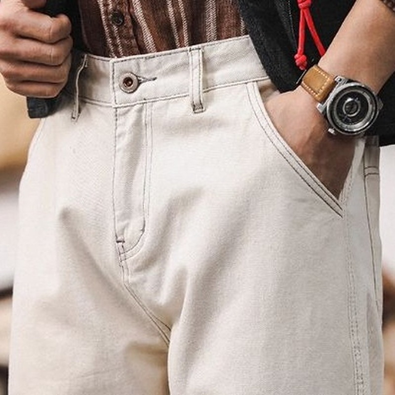 cotton ankle-length straight pants ◇H0794