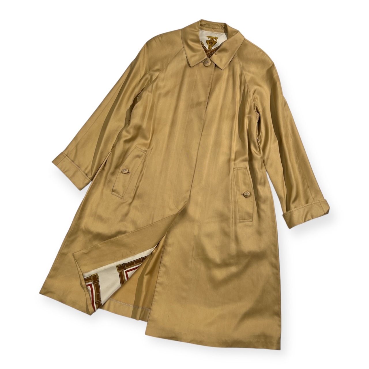 Burberrys バーバリー シルク100% 裏地総柄 ステンカラー コート 7AR /ゴールド系 三陽商会 ヴィンテージ