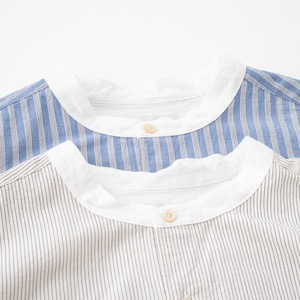 リネン RINEN 40/1オーガニックストライプ クレリックスタンドカラーシャツ(R37604)全2色