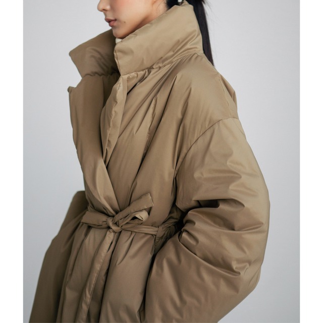 【ラップ風ベルト付きロング丈ダウンジャケット 】P02136