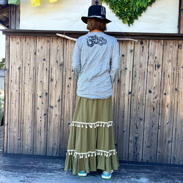 コットンしわ加工長袖トップス