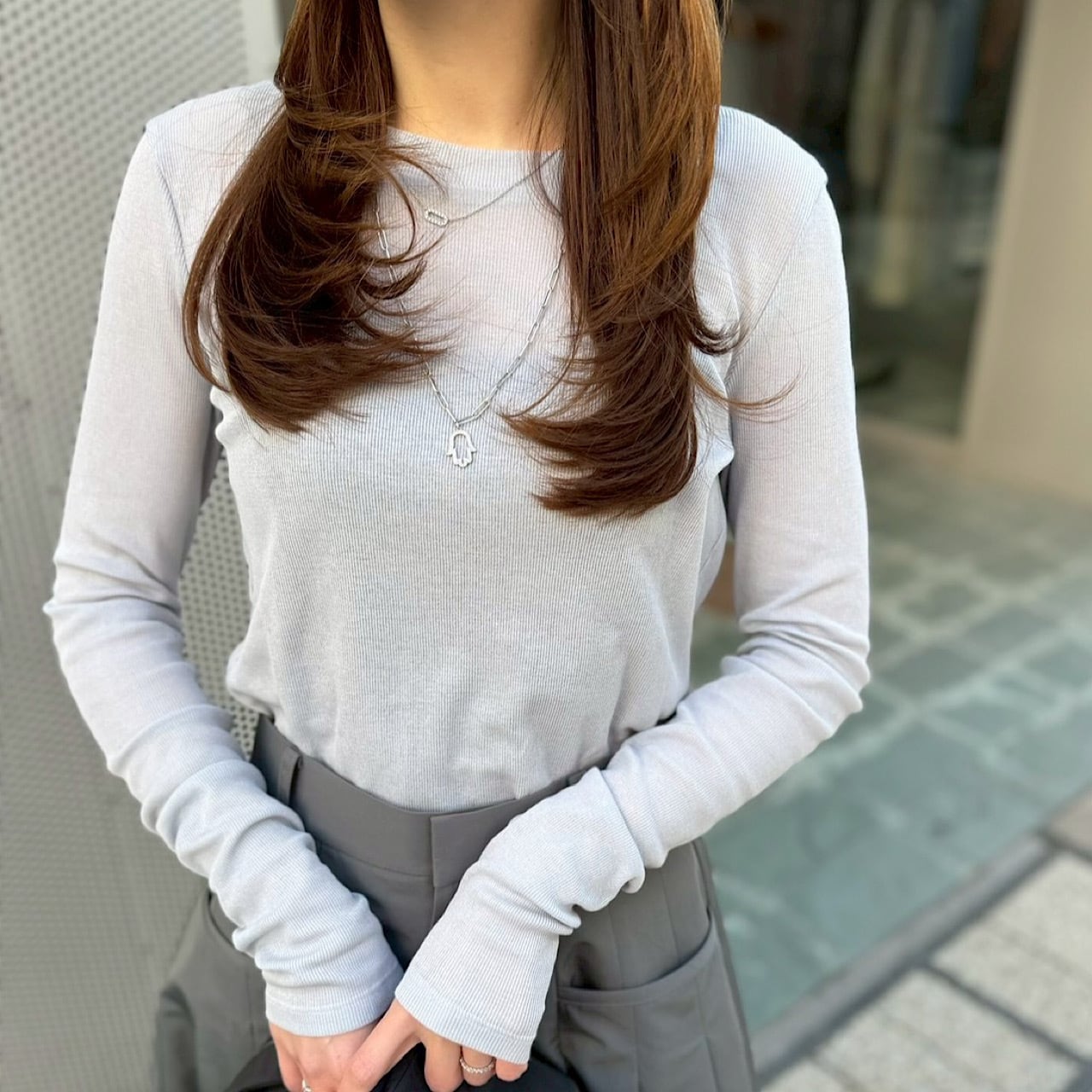 シアーロングスリーブTシャツ(グレー) | LINKABLE