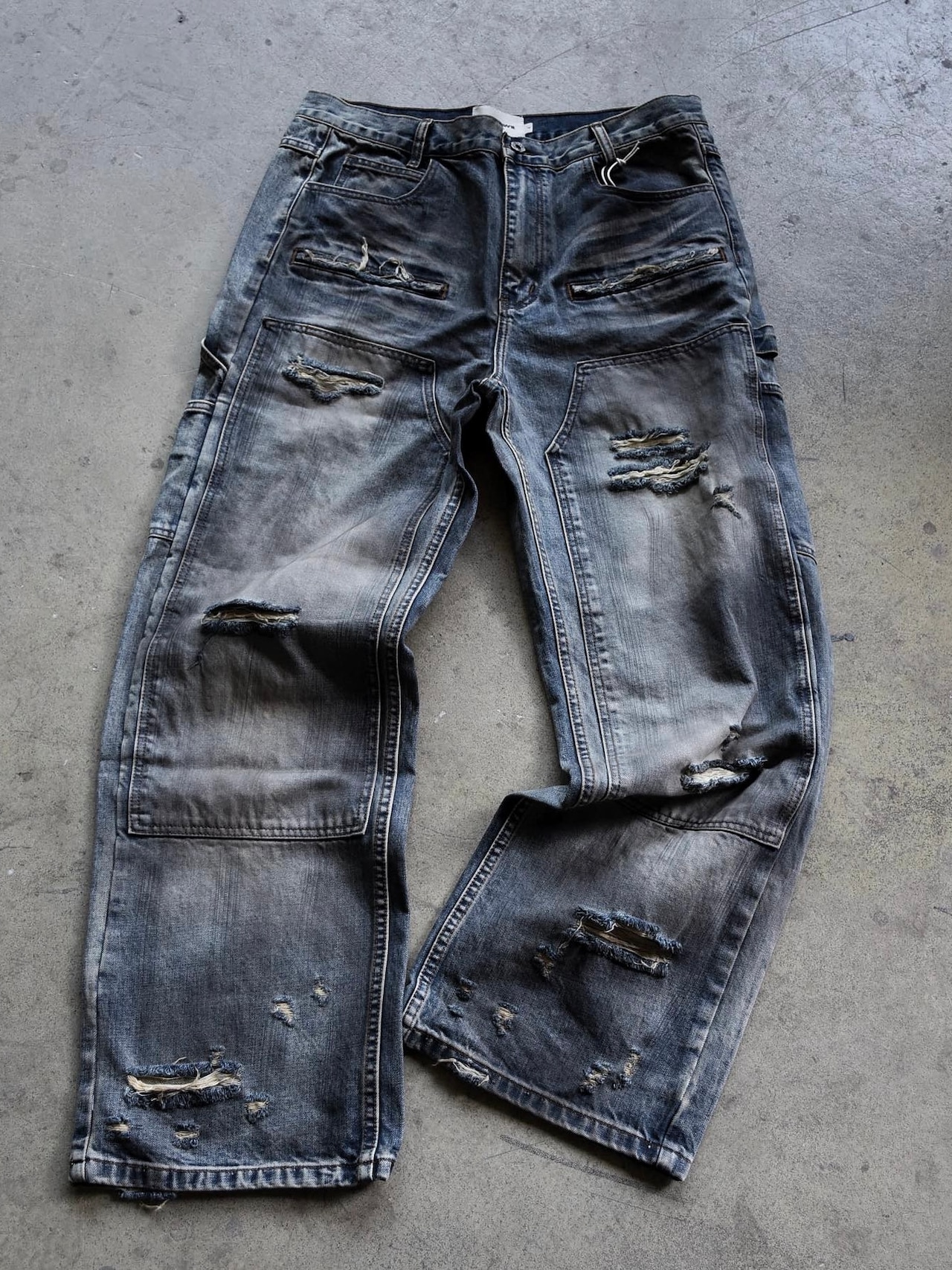【TH4SWE】Distressed Dirty Wash Carpenter Jeans