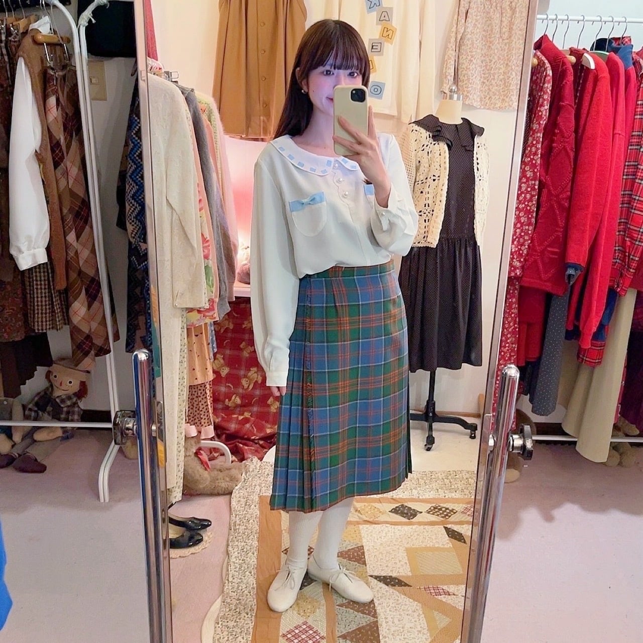 light blue ribbon white blouse