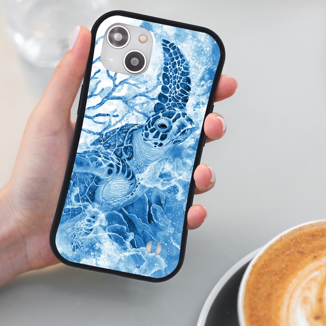 【iPhone耐衝撃グリップケース】蒼海のウミガメ