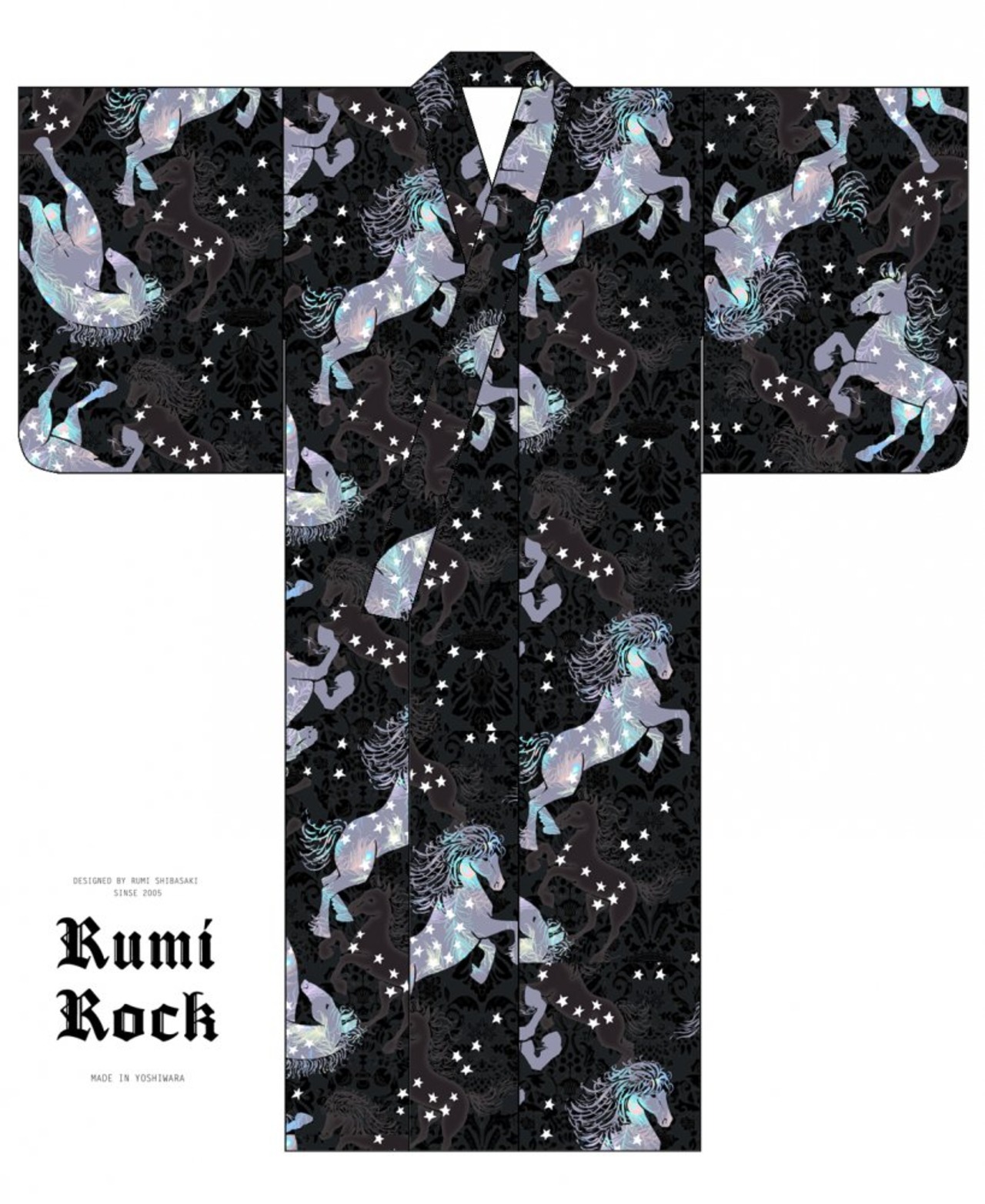 【受注商品】Rumi Rockきもの「ジプシーホース」チャコールグレー　[A704]