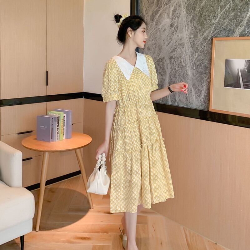 【新作】【送料無料】 マタニティウェア2020夏の新しいファッションシフォン人形の襟のドレス小さな新鮮なミドル丈のマタニティドレス-アリババ サマー 夏物 expec273981073206