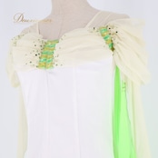 社交ダンス 衣装 スタンダードドレス ドレス ワンピース 白 黄緑 フロート レース パーティ 発表会 パーティドレス 蛍光 ファー 羽 明るい Sanline サンリーヌ ホワイト系 グリーン系 羽根付き おしゃれ 可愛い 女性 ダンス衣装 舞台衣装 パフォーマンス衣装 目立つ 明るい色 明るいデザイン