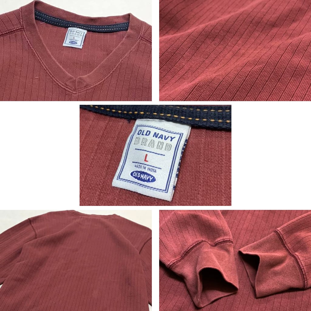 1点物◇オールドネイビーGAP系リブサーマル長袖ロンTシャツVネック古着