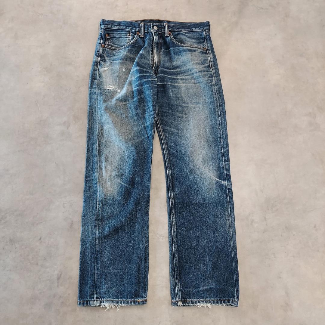 リーバイス505 Levis W34 鬼ヒゲ ハチノス 青 古着 21207