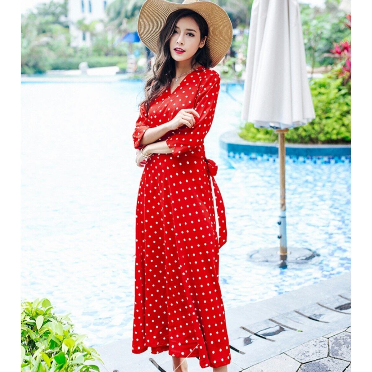 ♡ ドット ワンピース 赤 ♡ 110 フレア 可愛い 水玉 キッズ コスプレ ドット ワンピース 赤（ワンピース｜レディースファッション