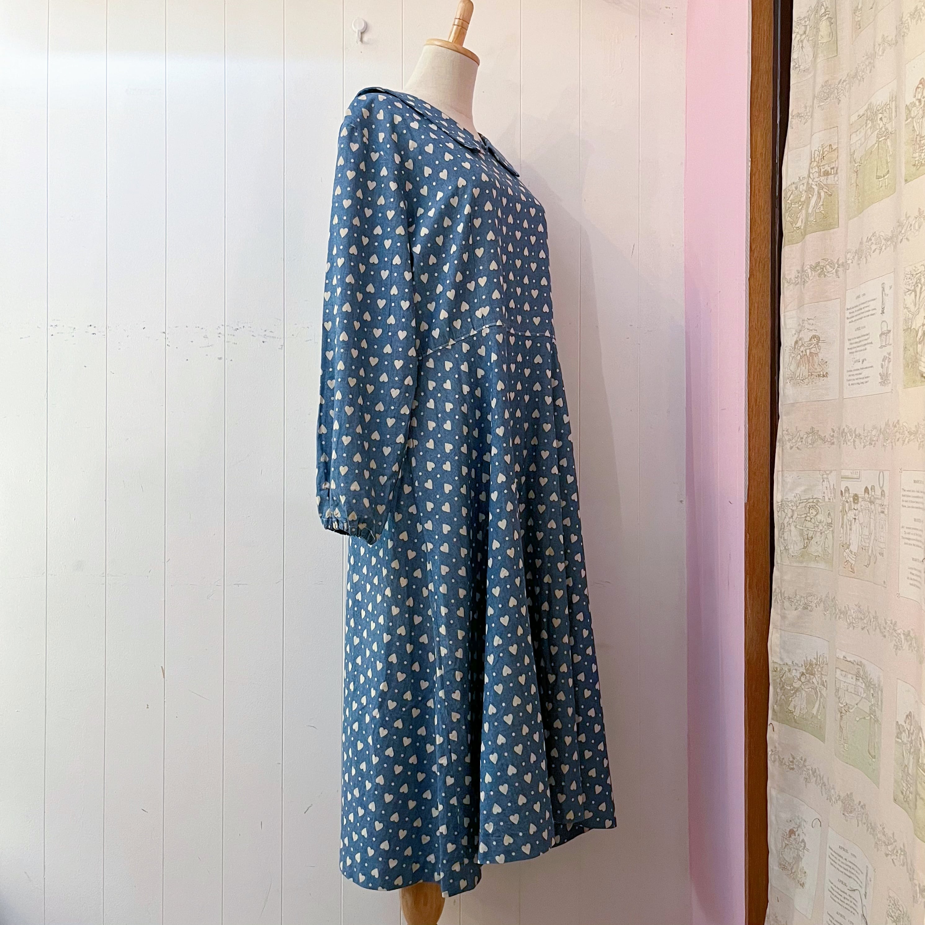 heart dot denim flare one-piece
