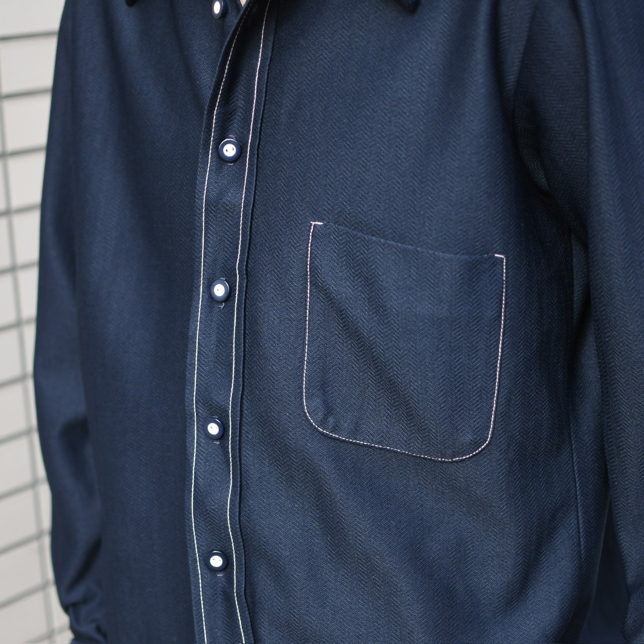 70's herringbone twill shirt navy