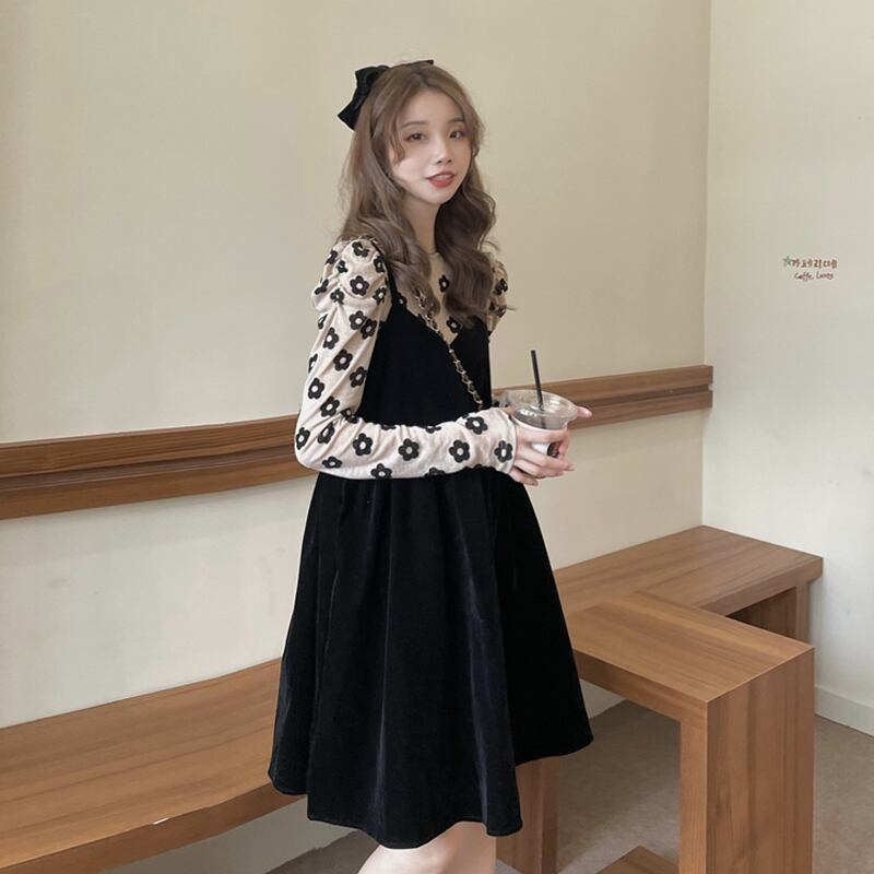 ブラックドレス スプリングスタイルVネックウェスト 春物 試着室33329352087