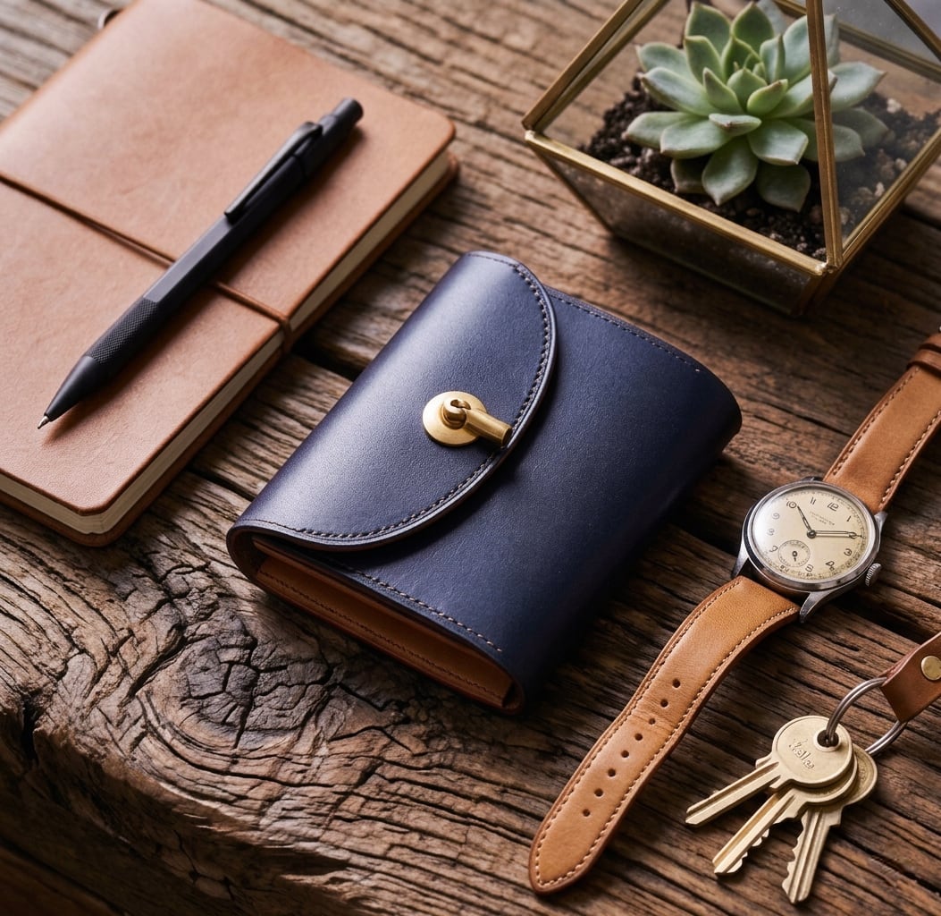 数量限定 flap mini wallet [ 茶芯ブラックレザー ] オコシ金具 ver