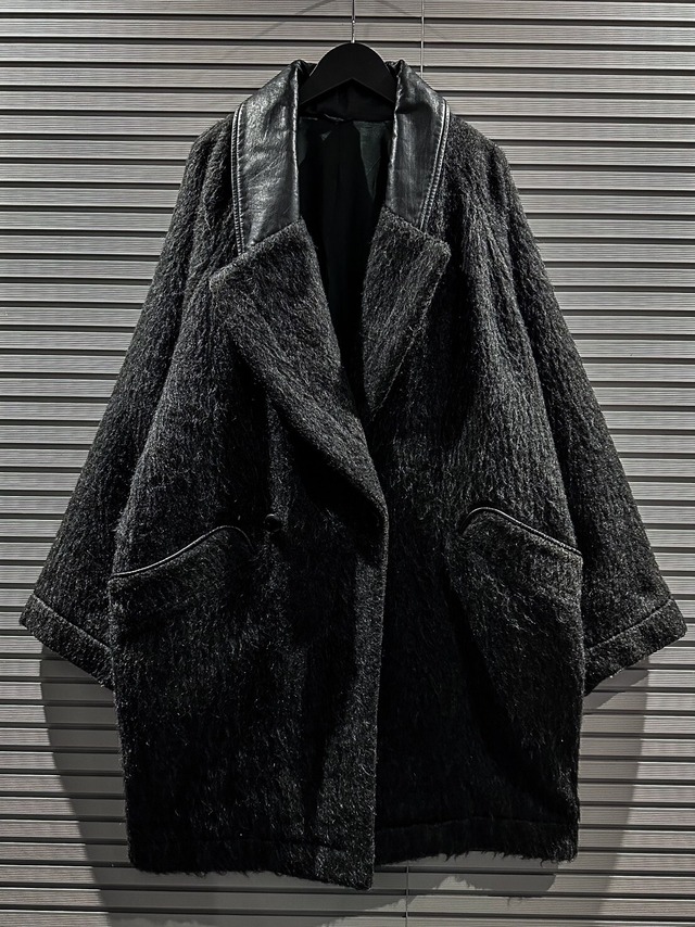【X VINTAGE】Leather x Wool Switched Material Vintage Loose Double Chester Coat