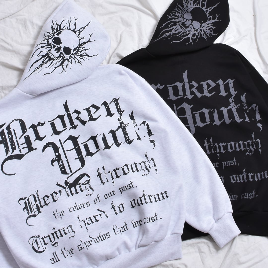 ROCK BEYOND ROCK 2スカル刺繍フード付きパーカー Lサイズ bambi_sp044pk