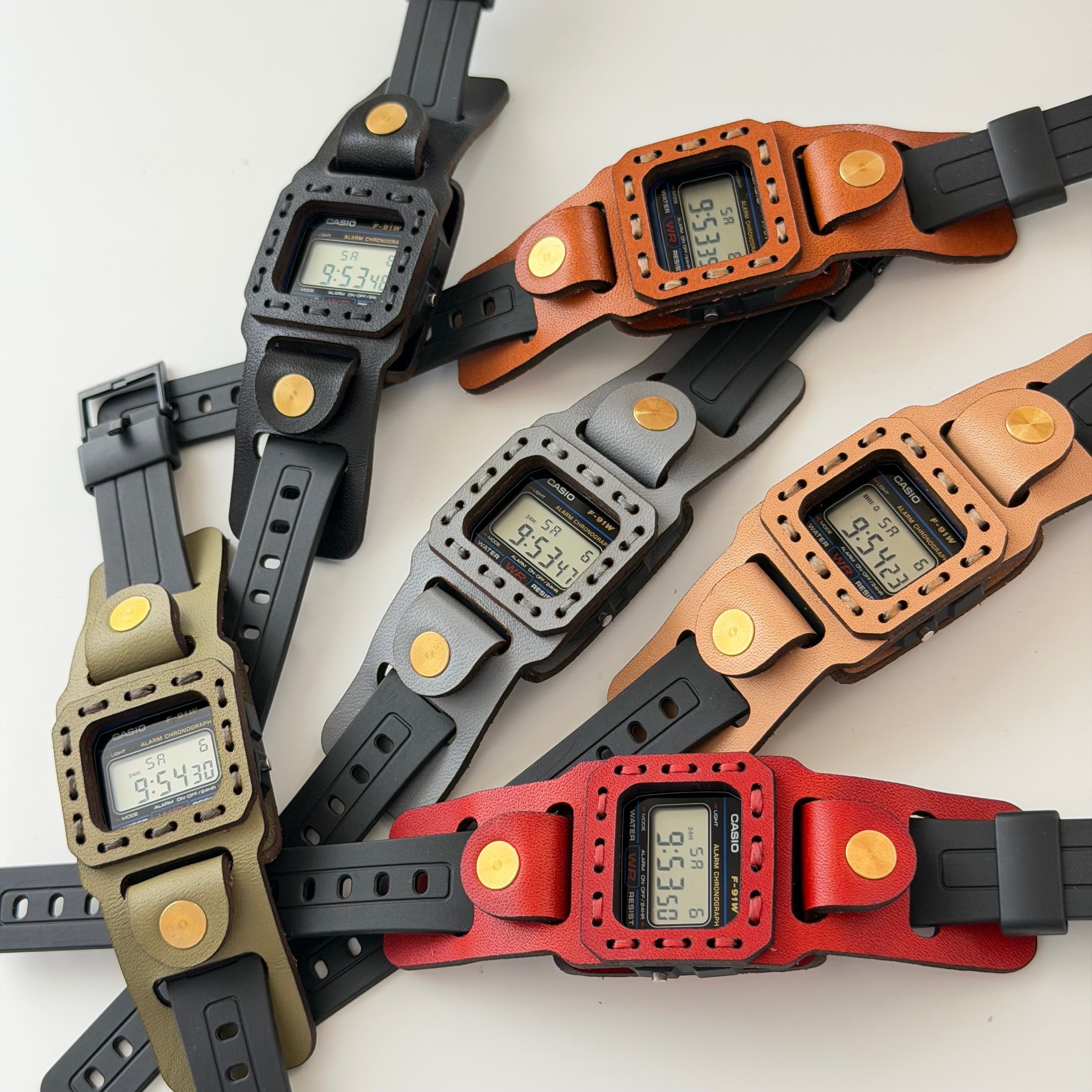 Leather watch cover + F-91 | armadillo leather works