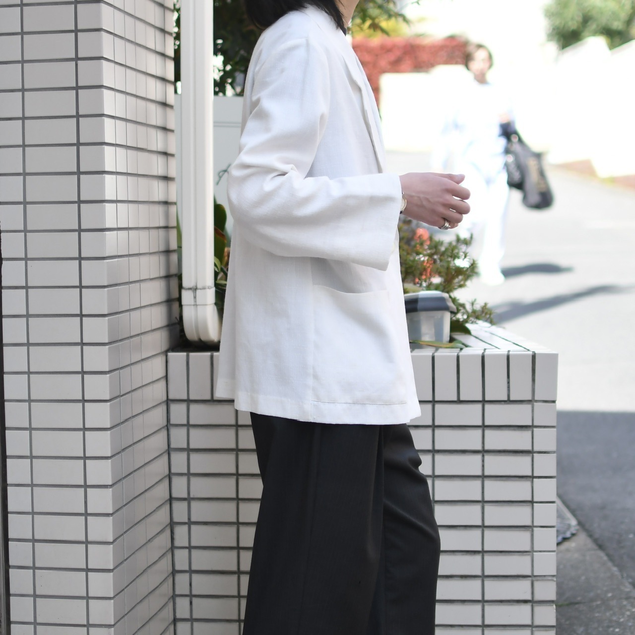 rayon linen blend easy tailored jacket white