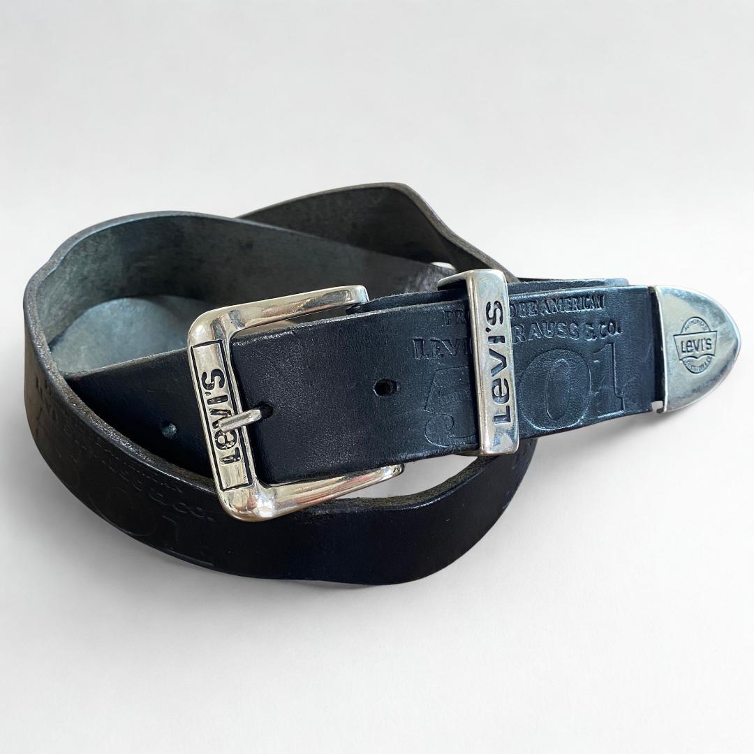 リーバイス レザーベルト バックル リアルレザー 彫刻 ロゴ 古着 21806