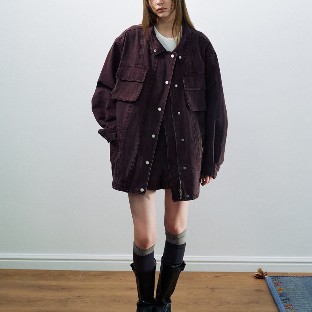 shirt color oversized jacket T4395