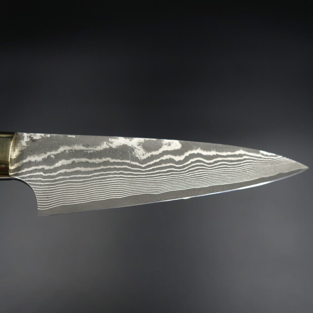 佐治作 ペティナイフ VG10 黒染めダマスカス 90mm 黄鹿角柄 越前打刃物