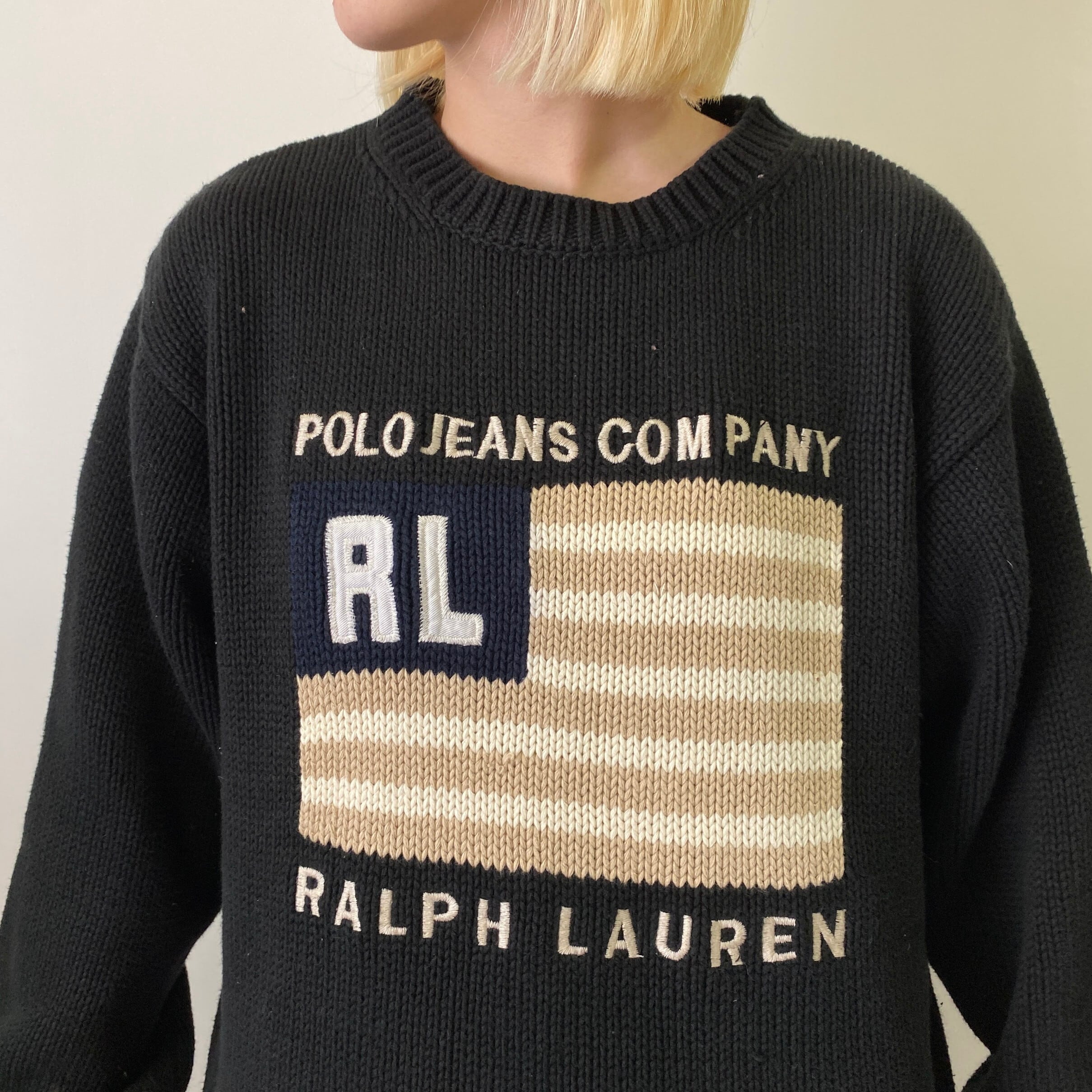 90´s Ralph Lauren ラルフローレン 星条旗 ブラックセーター-
