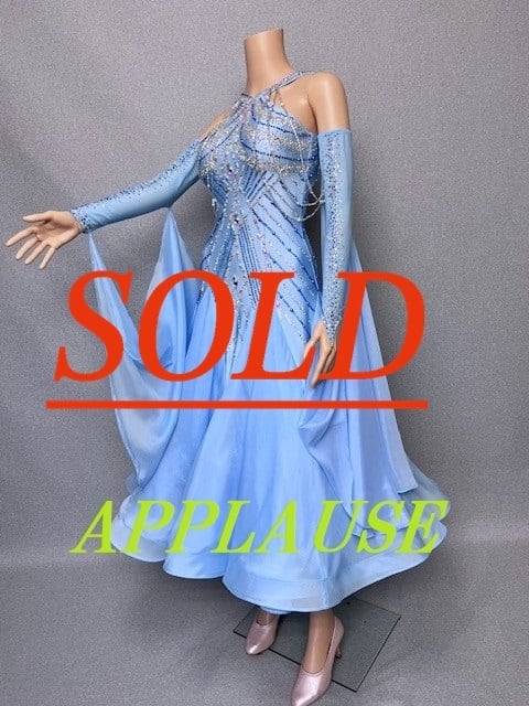 【新着】社交ダンス ドレス　スタンダード　モダンドレス　ライトスカイブルー　M   ST-25-11  デモ・競技用ドレス　発表会衣装　パーティドレス　ワンピース　舞台衣装