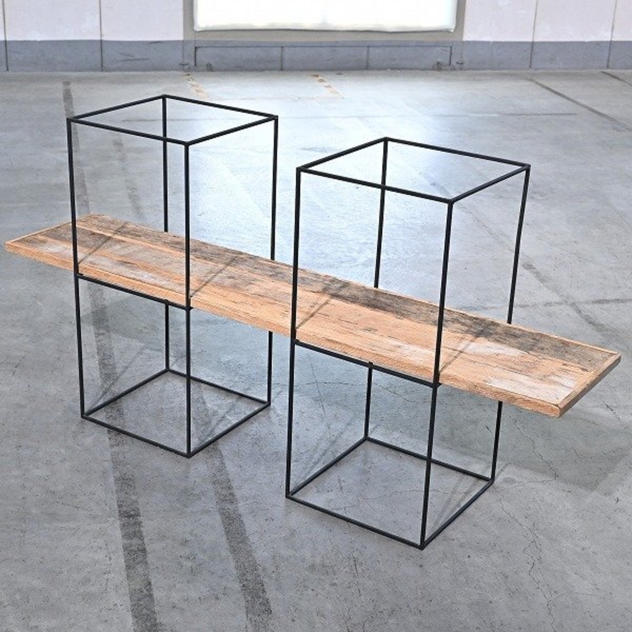 インダストリアル オープンシェルフ 古材 アイアンフレーム 2列1段 B 飾り棚 ディスプレイ ラック ブルックリン リビング ダイニング 書斎【中古家具/中古インテリア/USED家具ユーズド家具/リサイクル】