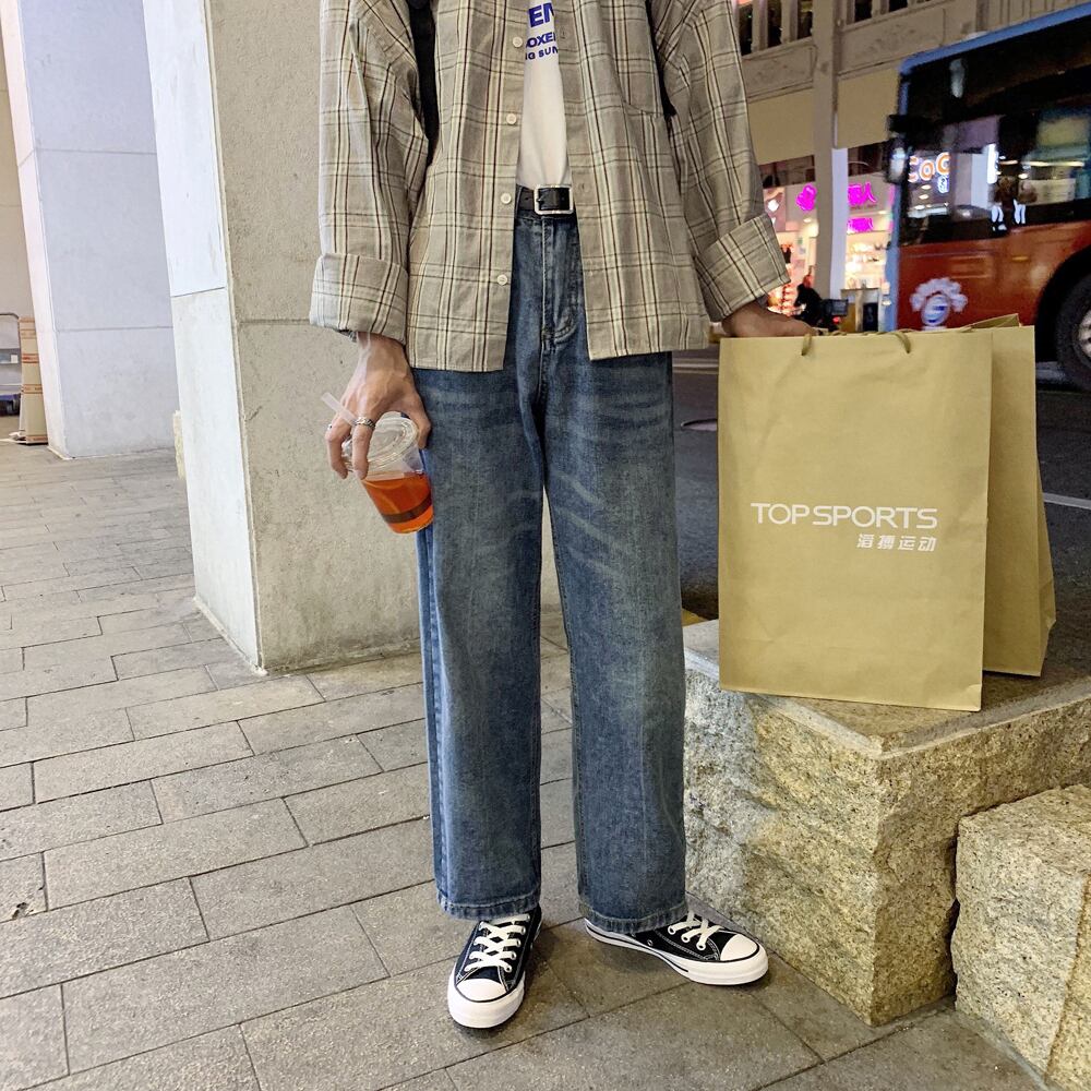 全1色 デニム パンツ ストレート カジュアル シンプル 無地