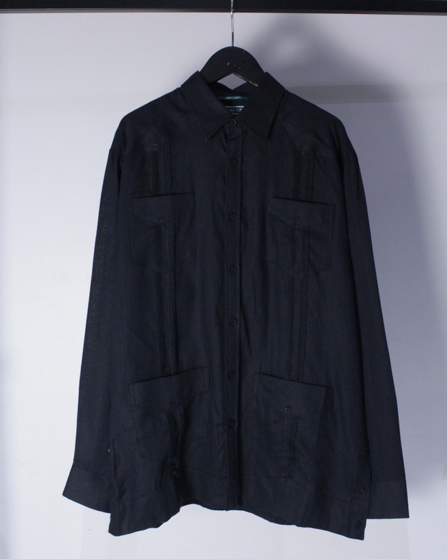 【Caka BLACK】Beautiful Black Vintage Loose L/S Linen Cuba Shirt
