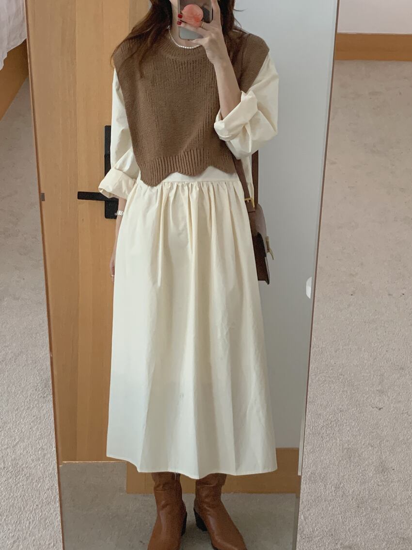 ウールニットドレス オータム長袖スリーブスカート ロング 秋物 ビッグFスモールZ韓国85674407502