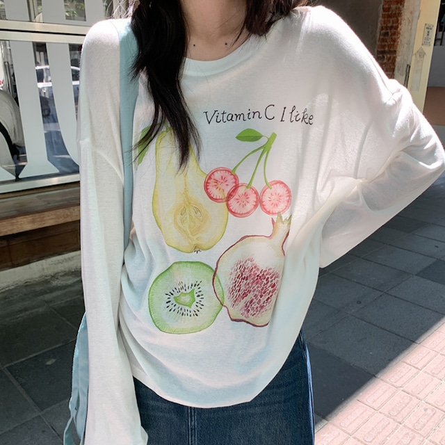 fruit print long sleeve top J00181