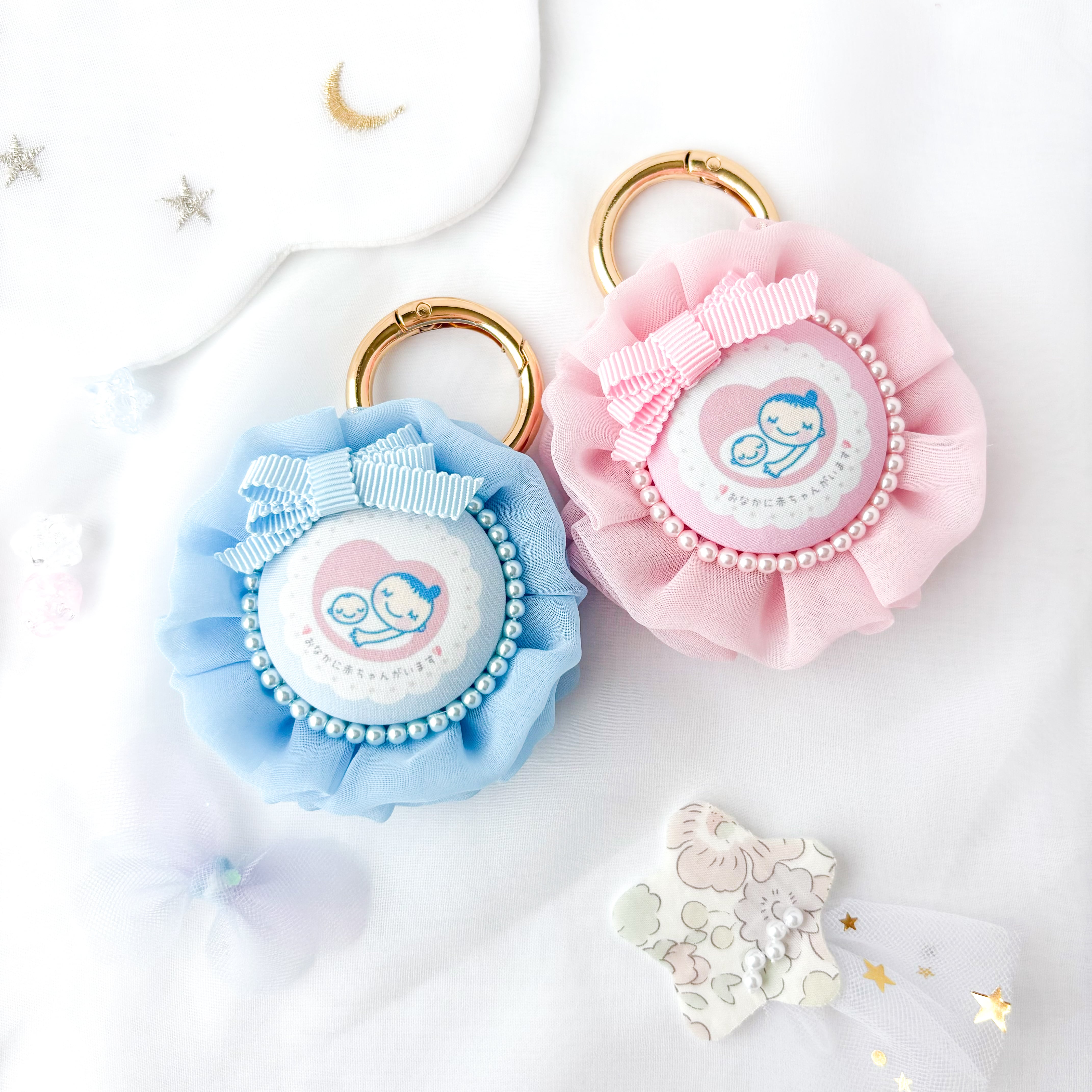 両面マタニティキーホルダー マタニティマーク パール リボン付き