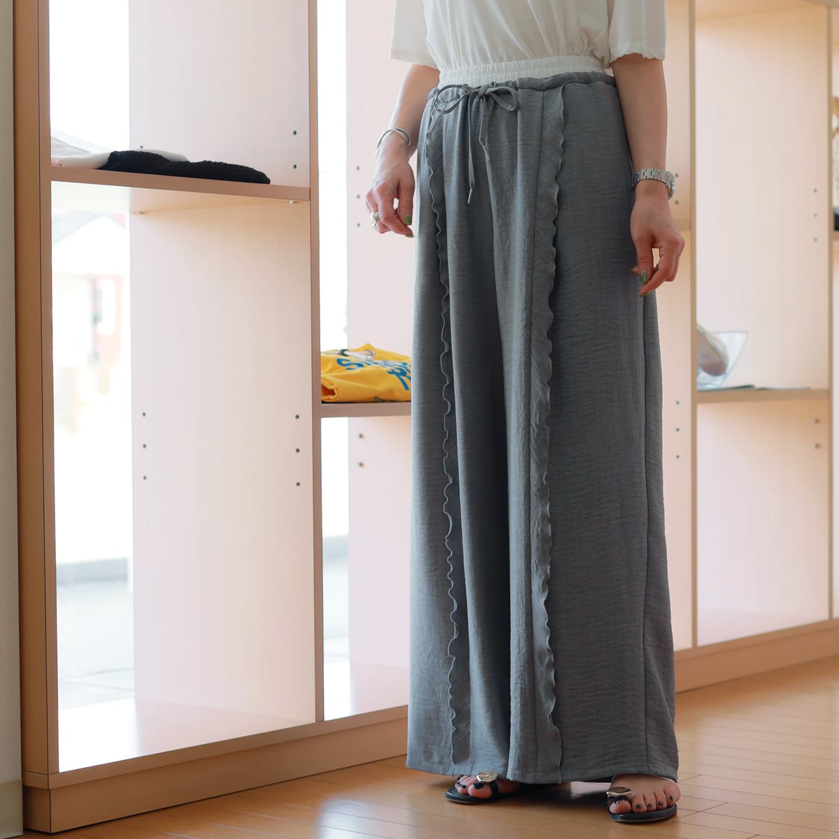 CYAN TOKYO(シアントーキョー) フリルフロント ワイドパンツ