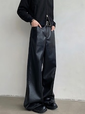 Smooth Faux Leather Wide Pants【sug44】