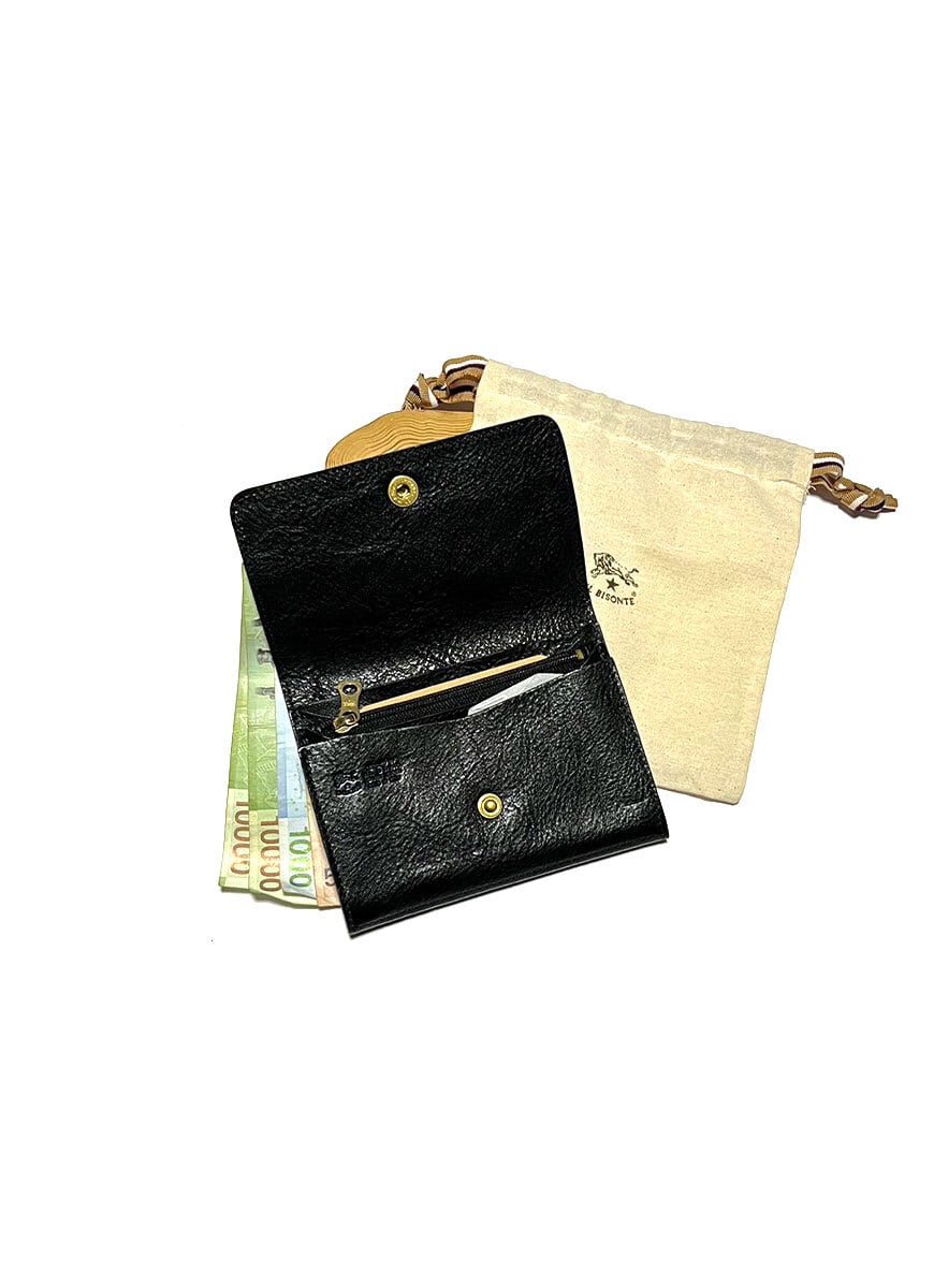 IL BISONTE 小銭入れ付 二つ折り財布 ”NERO Black