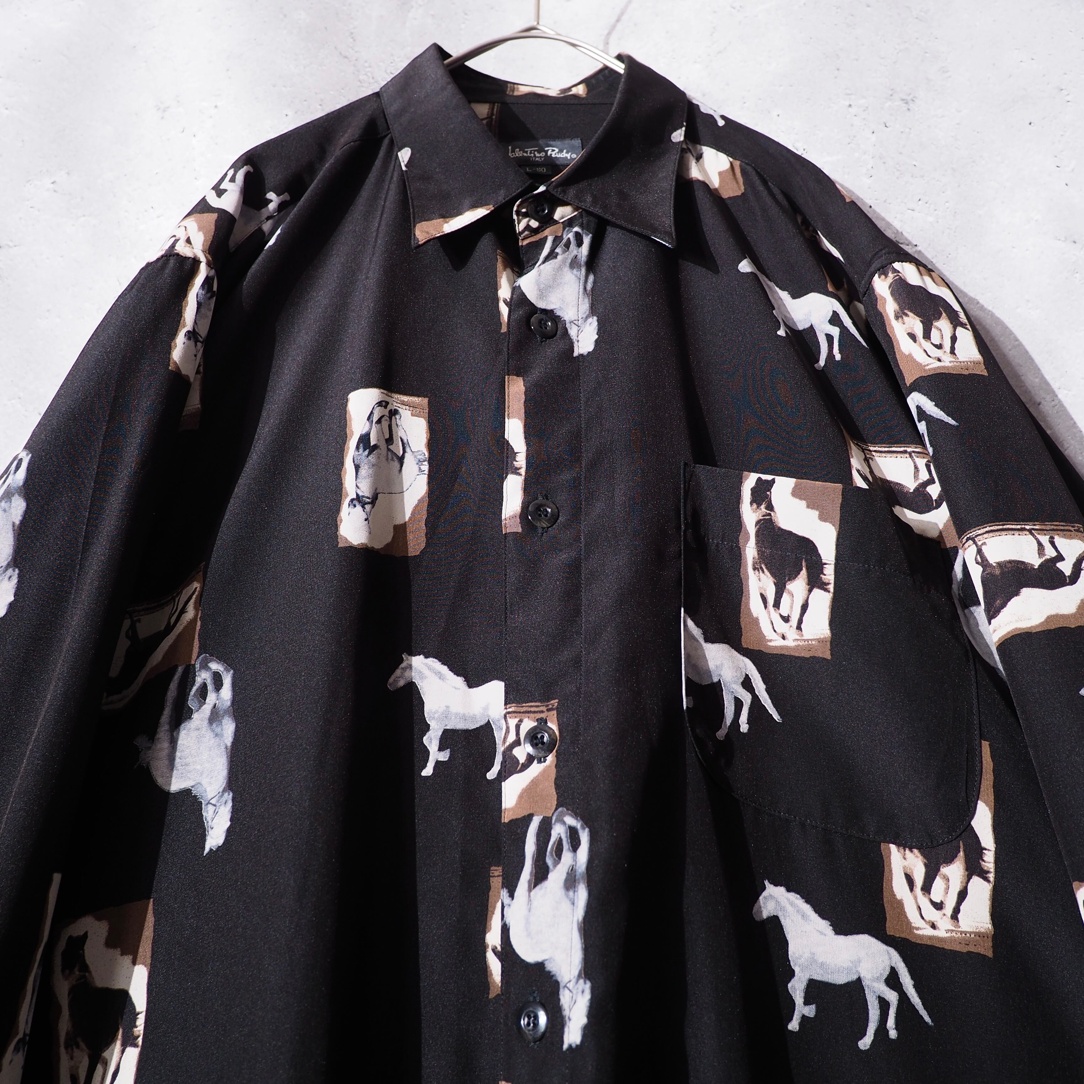 Horse animal printed black box silhouette drape shirt