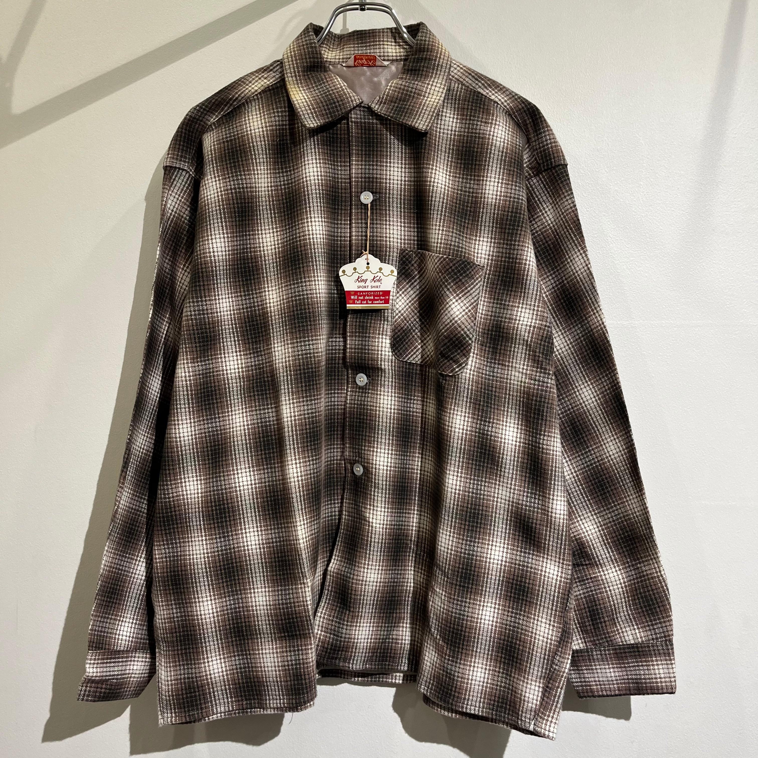 50s Print Flannel Shirt Open Collar Dead Stock 50年代 プリント
