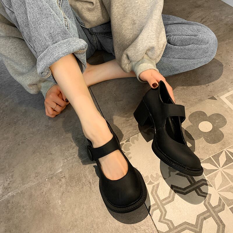 単一の靴女性2019秋と冬の新しいネット赤厚い野生のロリータ英国スタイルのメアリージェーンの小さな革の靴の女性 部族の婦人靴5892517